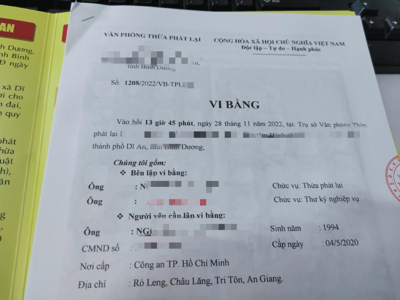 Tư vấn lập vi bằng tại nhà tại Dĩ An gọi 0934 674 599 - 0971 491 595